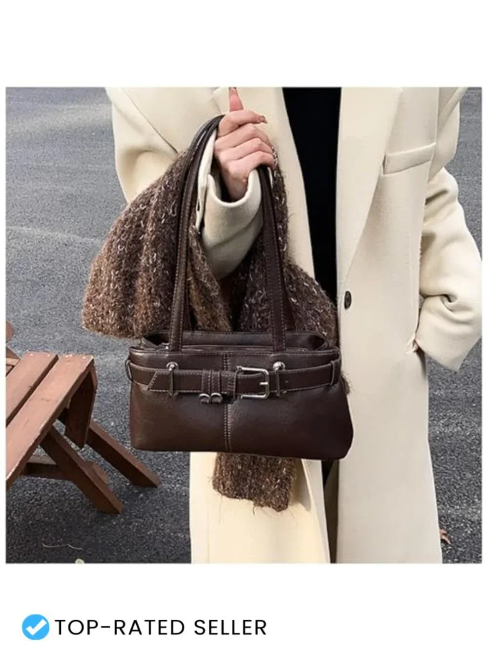 Vintage Y2K Hobo Bag Women PU Leather Belt Buckle Underarm Satchel Shoulder
